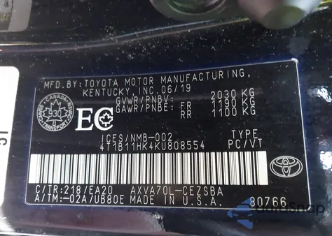 2019 Toyota Camry Se z USA, uszkodzony, nr VIN 4T1B11HK4KU808554